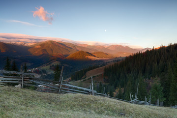 Autumn landscape in the Carpathians near the village