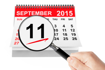 911 Never Forget Concept. 11 september 2015 calendar with magnif