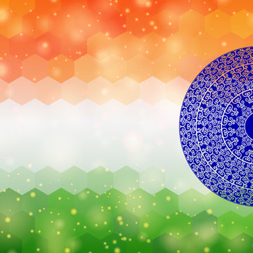 Indian flag design, on festive and glitter bokeh background