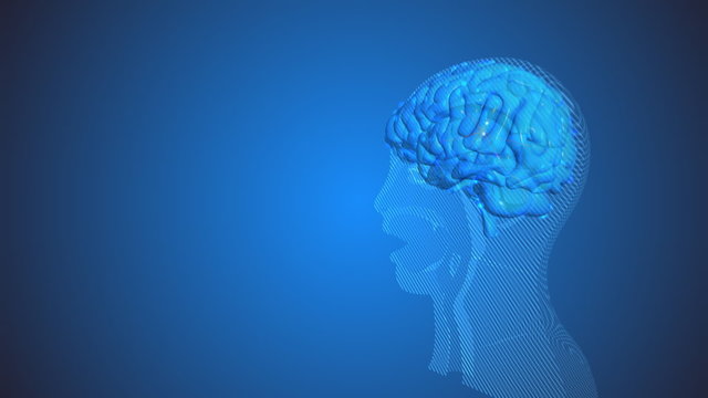 human head with nerve cells with electrical impulses in the brain