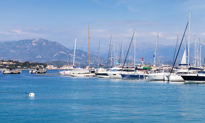 Fototapeta premium Yachts in marina of Ajaccio, Corsica, France