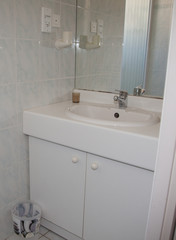 Nicely decorated modern white  washroom,