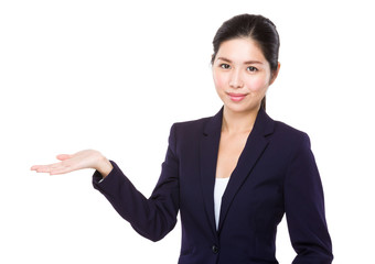 Asian businesswoman with open hand palm