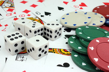 Several dice and chips