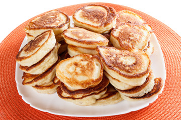 Domestic, lush Pancakes on a plate, isolated white