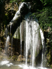 Mountain waterfall and river in forest