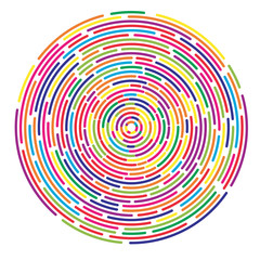 Colorful dashed random concentric circles abstract background