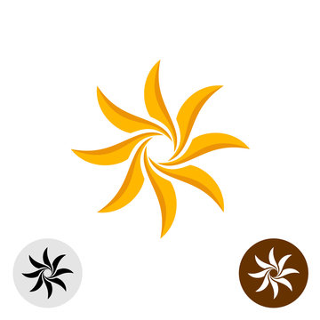 Orange elegant sun logo. Eight sharp blades.