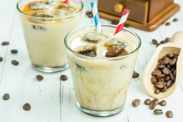 Coffee ice cubes with milk