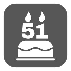 The birthday cake with candles in the form of number 51 icon. Birthday symbol. Flat