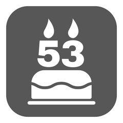 The birthday cake with candles in the form of number 53 icon. Birthday symbol. Flat