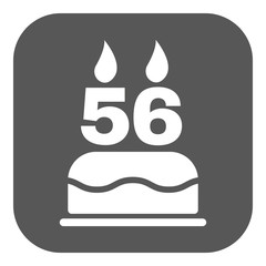 The birthday cake with candles in the form of number 56 icon. Birthday symbol. Flat
