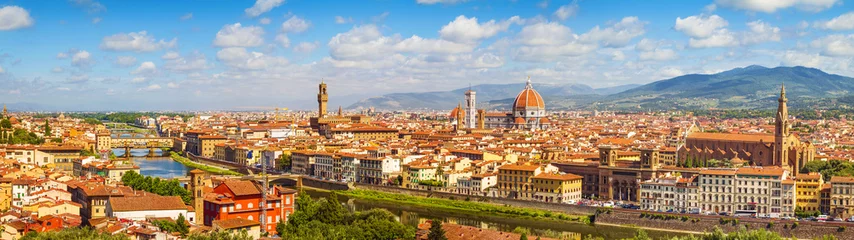 Photo sur Plexiglas Florence Panorama de Florence Ponte Vecchio, Palazzo Vecchio, Cathédrale Santa Maria Del Fiore et Basilique Santa Croce de Piazzale Michelangelo (Toscane, Italie)