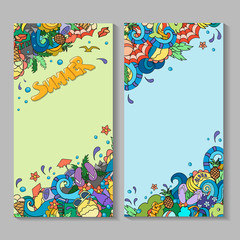 Vector banner templates set  with doodles summer  theme