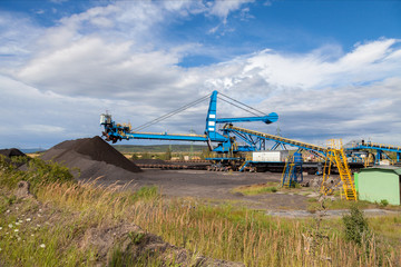 Fototapeta na wymiar A giant wheel excavator in brown coal mine