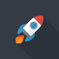 Rocket flat icon.  Start Up concept symbol.