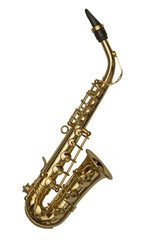 Golden saxophone isolated on white