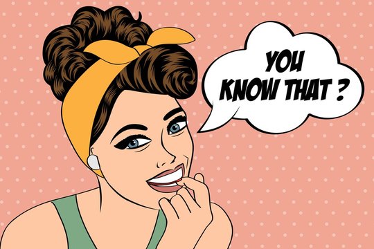 cute retro woman in comics style with message