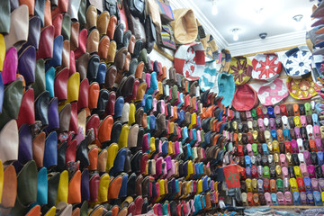 Fototapeta na wymiar Shoes at a market in Marrakech..Arabic name babush.Morocco
