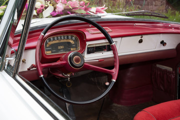 Old white and red wedding vintage car