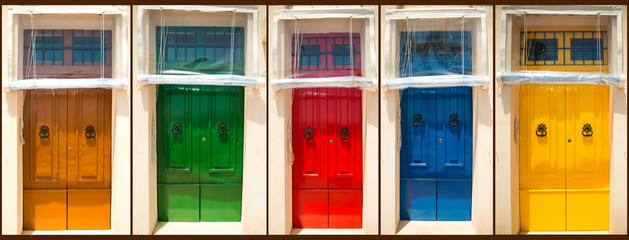 five colourful front doors to houses