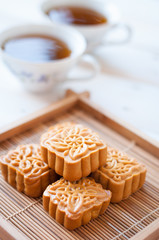 Retro vintage style Chinese mid autumn festival foods. Tradition