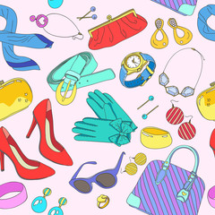 Seamless pattern of woman accessories.Vector Illustration.
