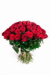 Isolated large bouquet of 101 red rose isolated on white, vertic