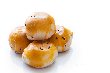 Chinese pastry moon cake with cup of tea