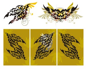 Tribal fire dragon splashes and a dragon triptych