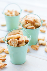 Crackers on wooden baord