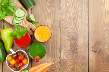 Fresh vegetable smoothie. Tomato, cucumber, carrot