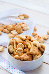 Crackers on wooden baord