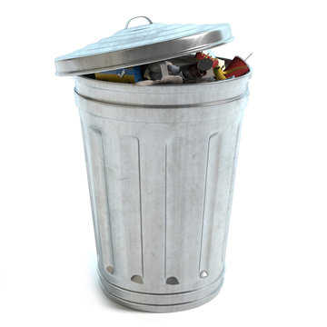 3d illustration of a garbage can full of trash