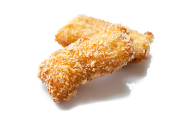 Fried chicken nuggets on white background