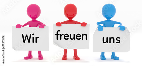 Wir Freuen Uns Von Ihnen Zu Hören Englisch "3D Männchen mit Schild „Wir freuen uns“" Stock photo and royalty-free