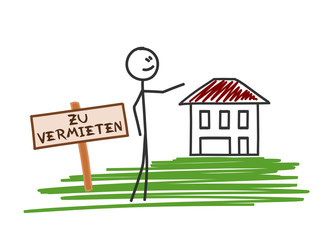 sm haus vorzeigen mit schild zu vermieten I