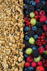 Crunchy granola nad fresh berries, diet concept