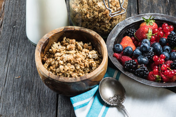 Fresh summer breakfast, granola and berries