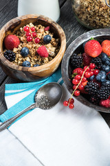 Fresh summer breakfast, granola and berries