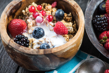 Fresh summer breakfast, granola and berries