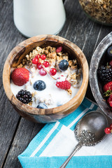 Fresh summer breakfast, granola and berries