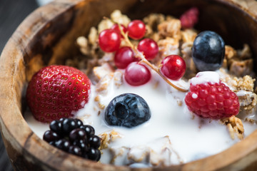 Fresh summer breakfast, granola and berries
