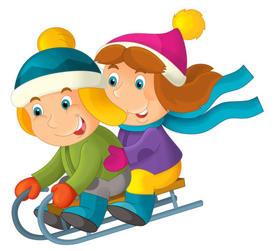 Cartoon boy and girl - activity - sliding - illustration