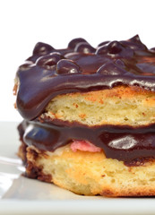 Chocolate cake with strawberry souffle