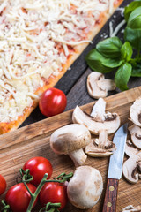 Preparation of classic homemade margherita pizza