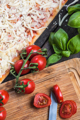 Preparation of classic homemade margherita pizza