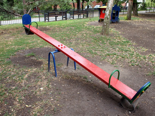 Teeter red color on the playground
