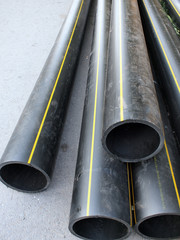 Big black pipe closeup plastic large diameter