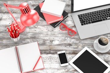 laptop and office stuff, workplace, top view